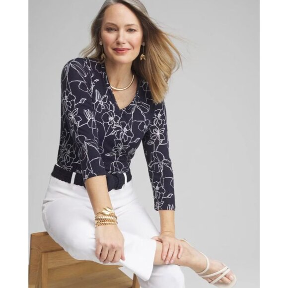 Chicos Womens Plus XXL Touch of Cool Floral 3/4 Sleeve Tee V Neck Shirt Stretch - Picture 12 of 12